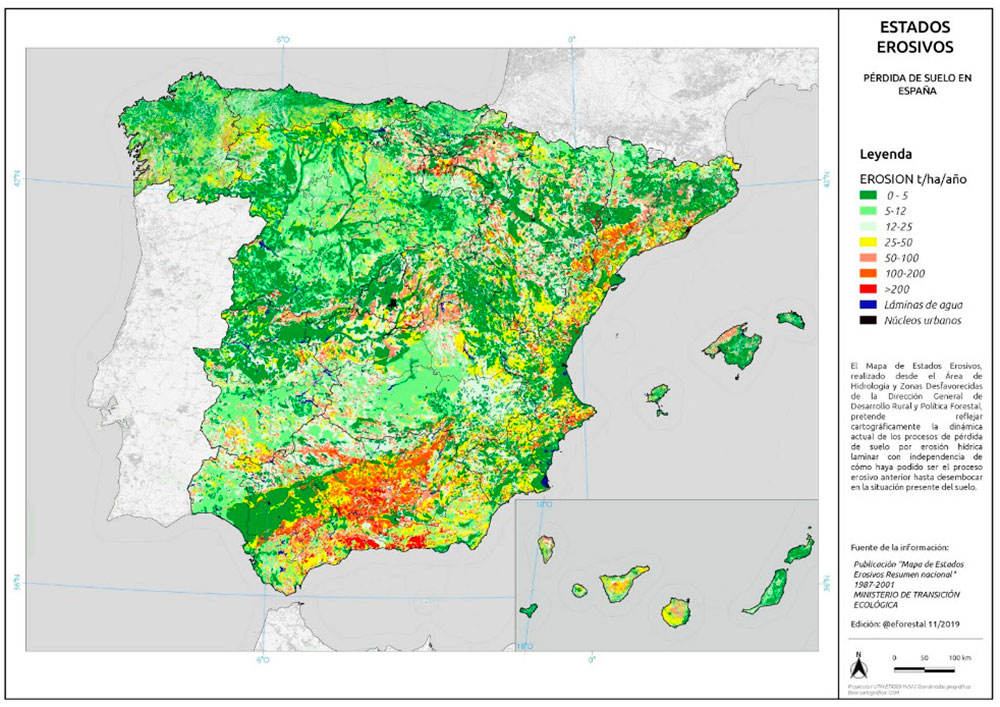 Mapa de pérdida de suelo en España